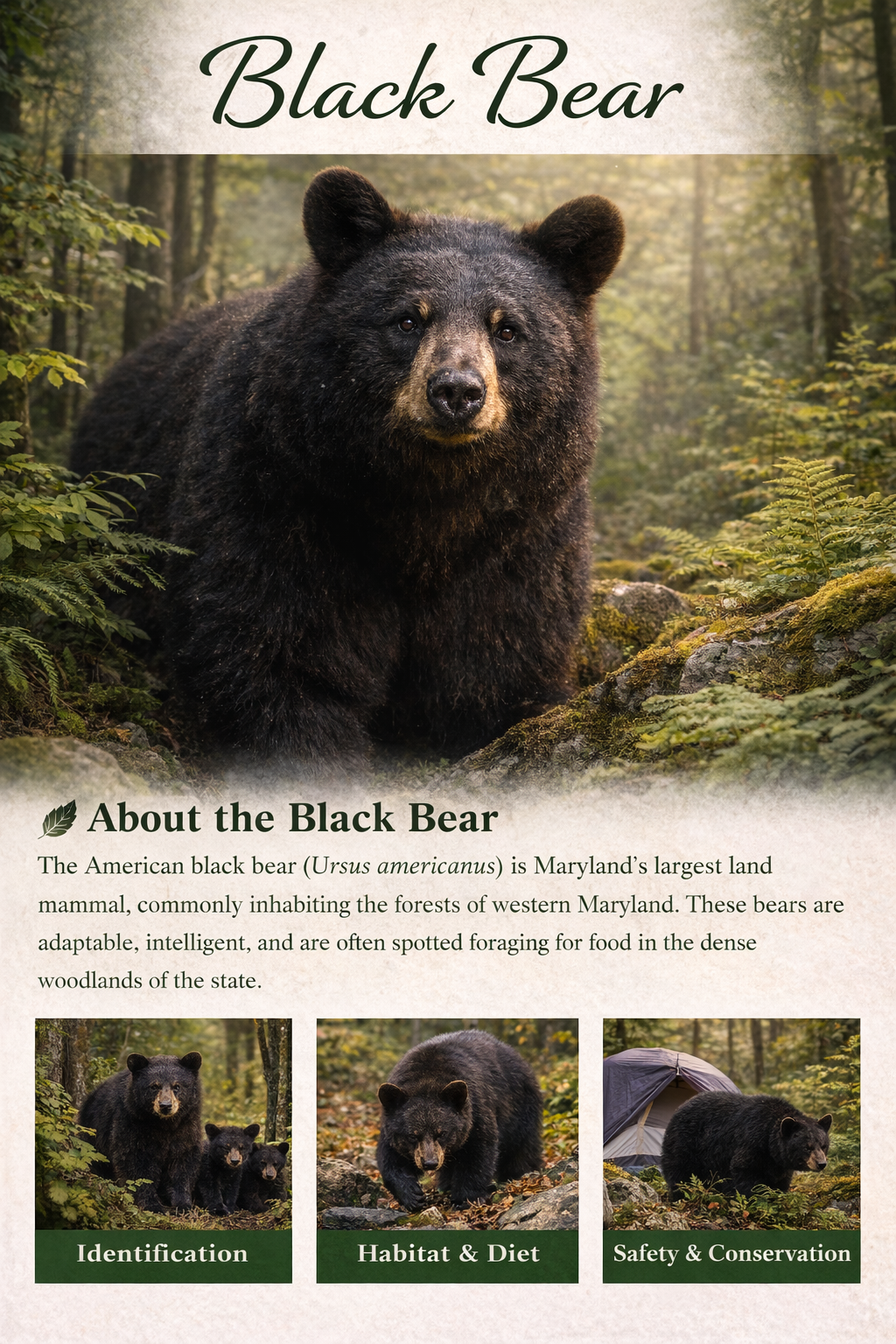 Black bear in Maryland forest habitat