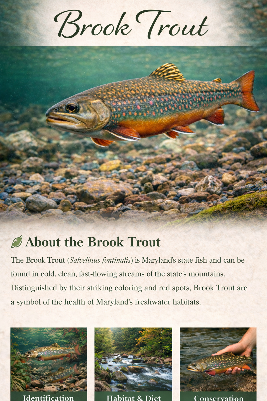 Brook trout in a clear Maryland mountain stream